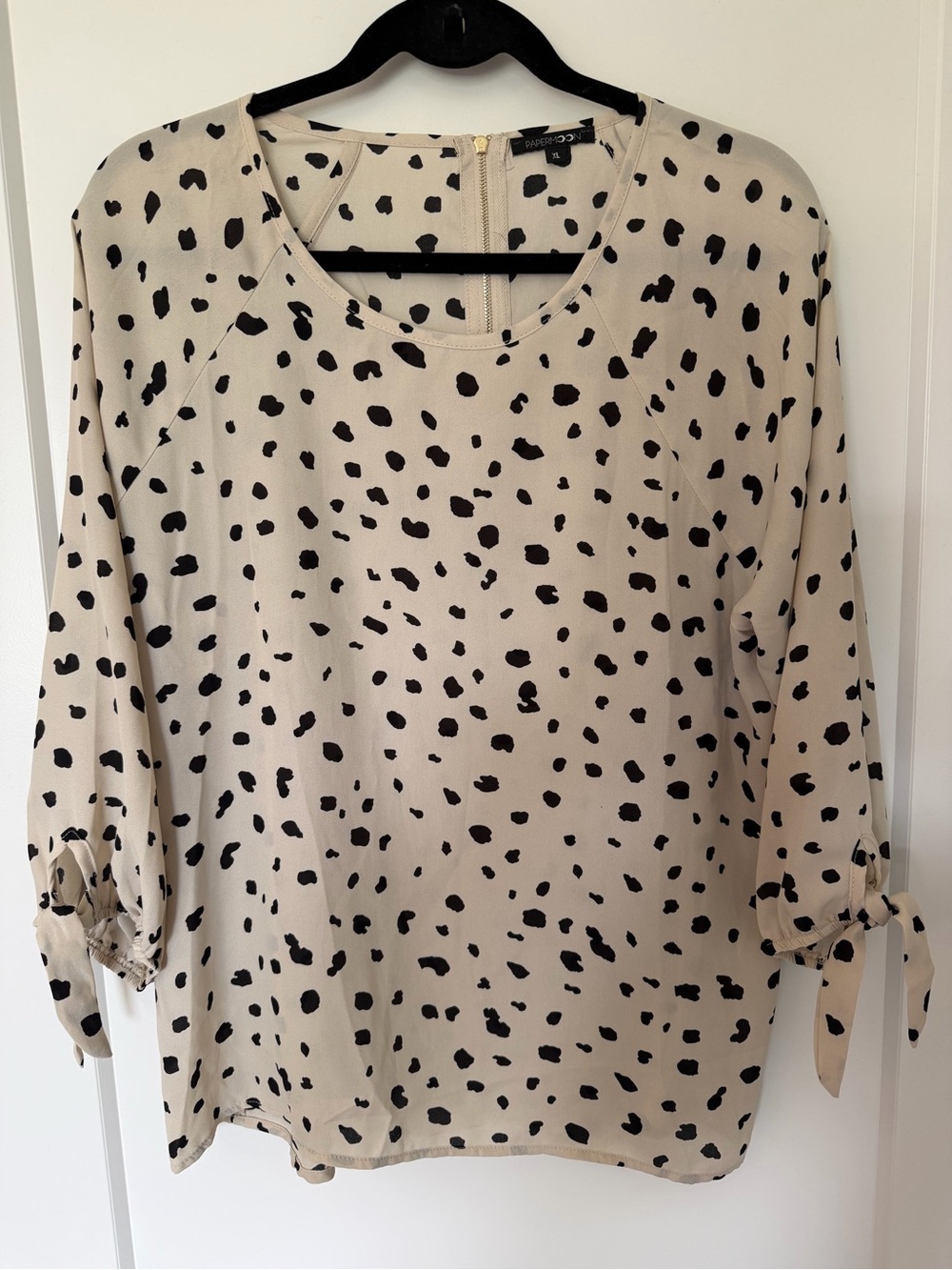 Papermoon Cream Blouse with Black Spot Print and Tie Sleeves